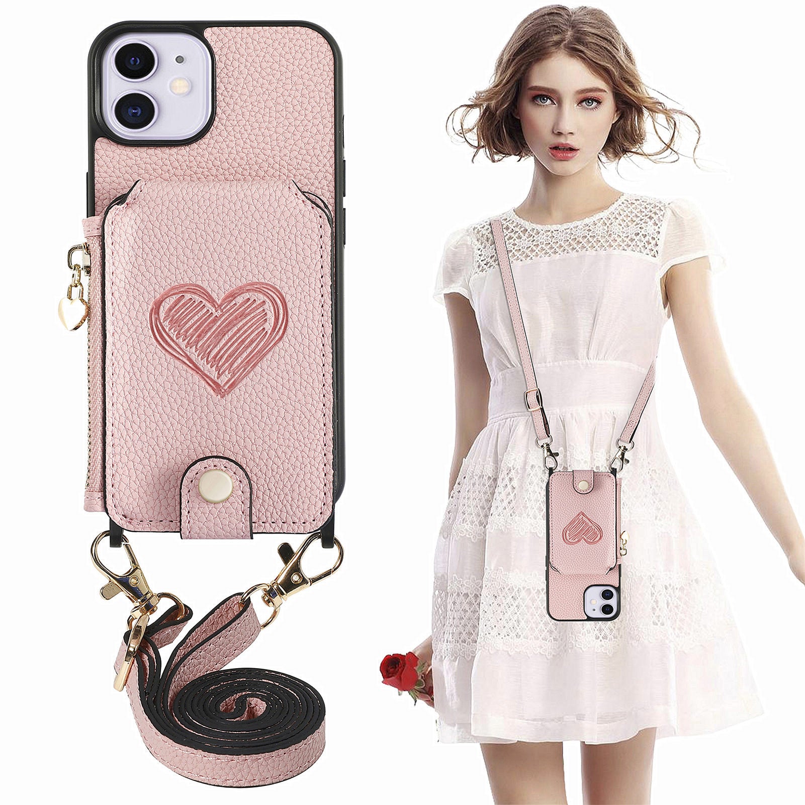 For iPhone 11 Anti-drop Case Zipper Wallet Kickstand PU Leather PC TPU Phone Cover with Lanyard For iPhone 11 Anti-drop Case Zipper Wallet Kickstand PU Leather PC TPU Phone Cover with Lanyard